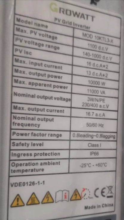 GROWATT MOD 10KTL3-X 10000W 10KW ТРИФАЗЕН 380VAC WIFI ФОТОВОЛТАИЧЕН ИНВЕРТОР