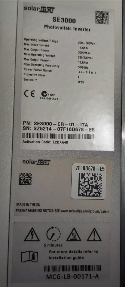 SOLAREDGE SE3000 3.0KW SOLAR EDGE 230VAC ФОТОВОЛТАИЧЕН ИНВЕРТОР