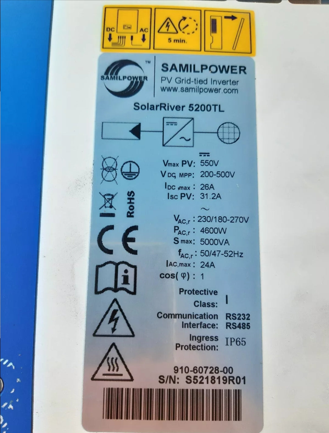 SUNCHINT SAMILPOWER SolarRiver 5200TL Single Phase 5.2kW PHOTOVOLTAIC ...
