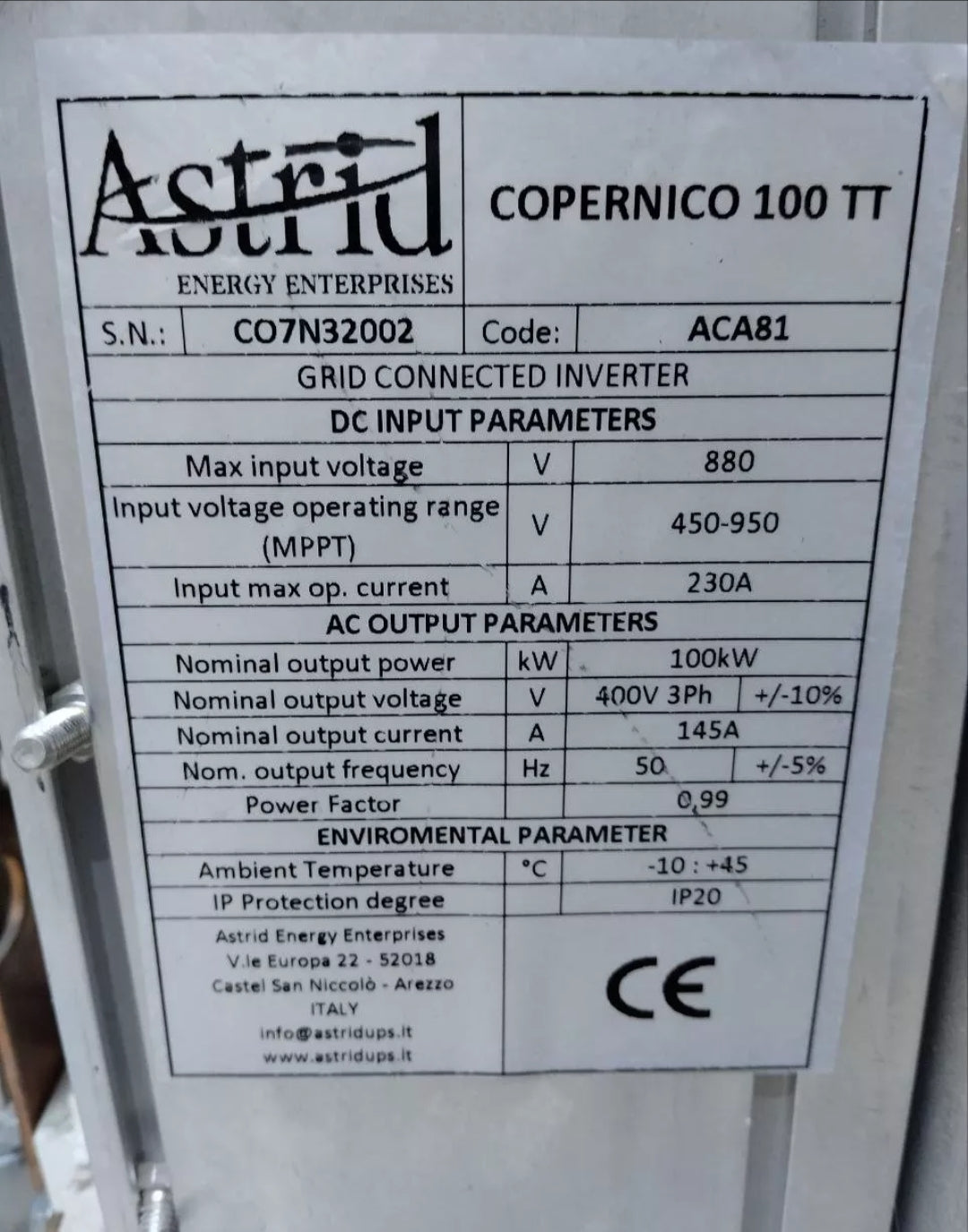 Astrid Copernicus 100kW Astrid COPERNICUS 100TT Inverter Module