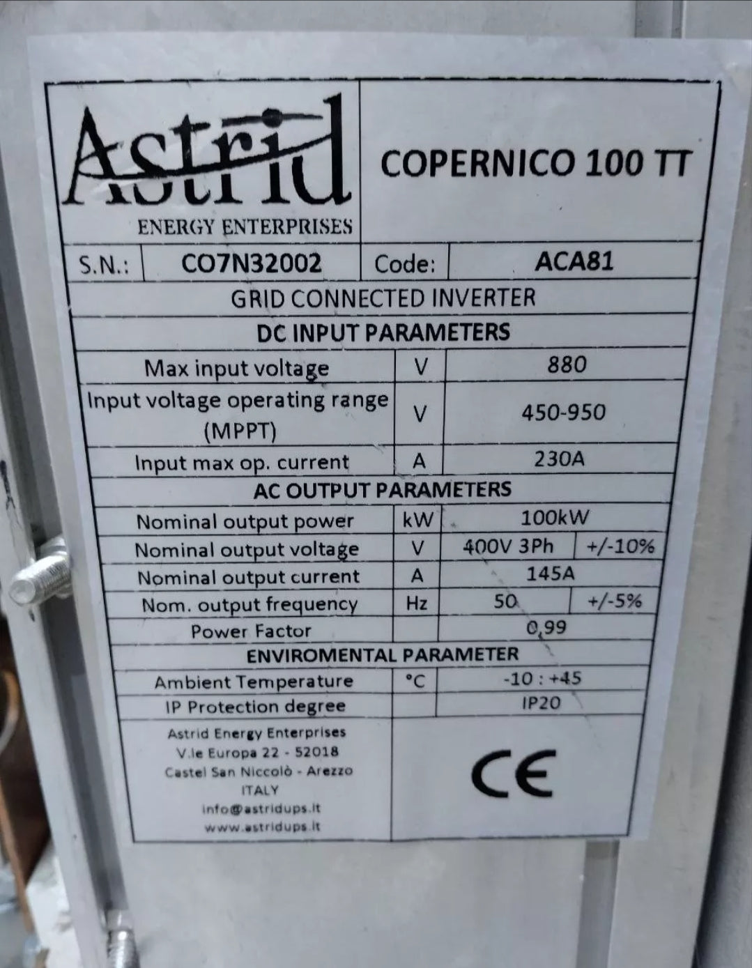 Astrid COPERNICO 100TT PB4050036 PB405002A PB405004B ACM1042 INV-AV-PV карта