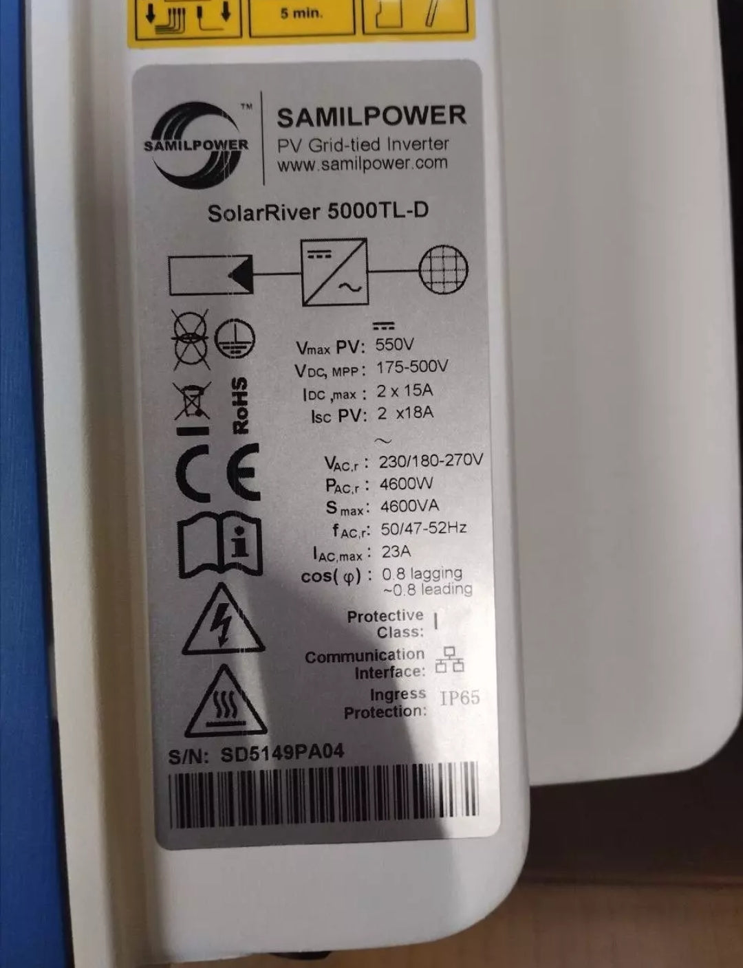 PV Grid-tied Inverter SAMILPOWER SolarRiver 5000TL-D 550V 4600W – Green ...