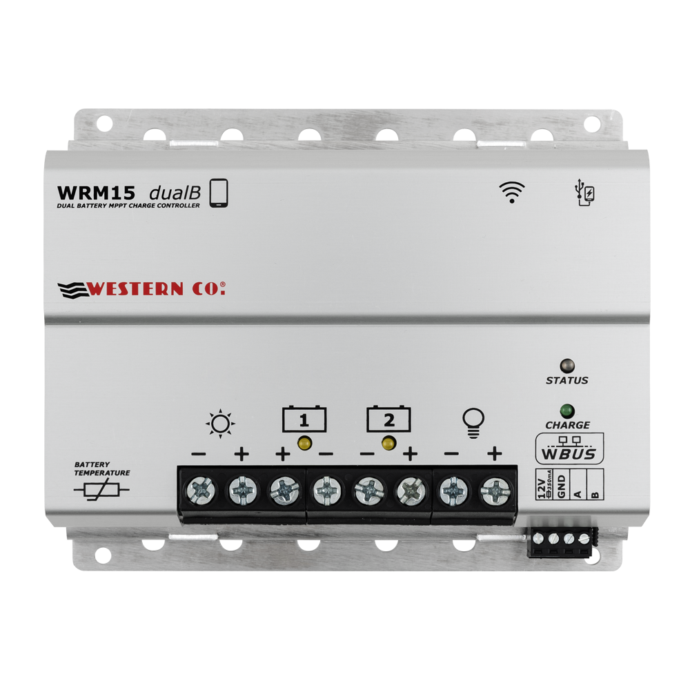 WRM15 Dual Battery MPPT Charge Controller | 15A, 12/24V | Bluetooth® App Control | For Boats & Caravans | 5-Year Warranty