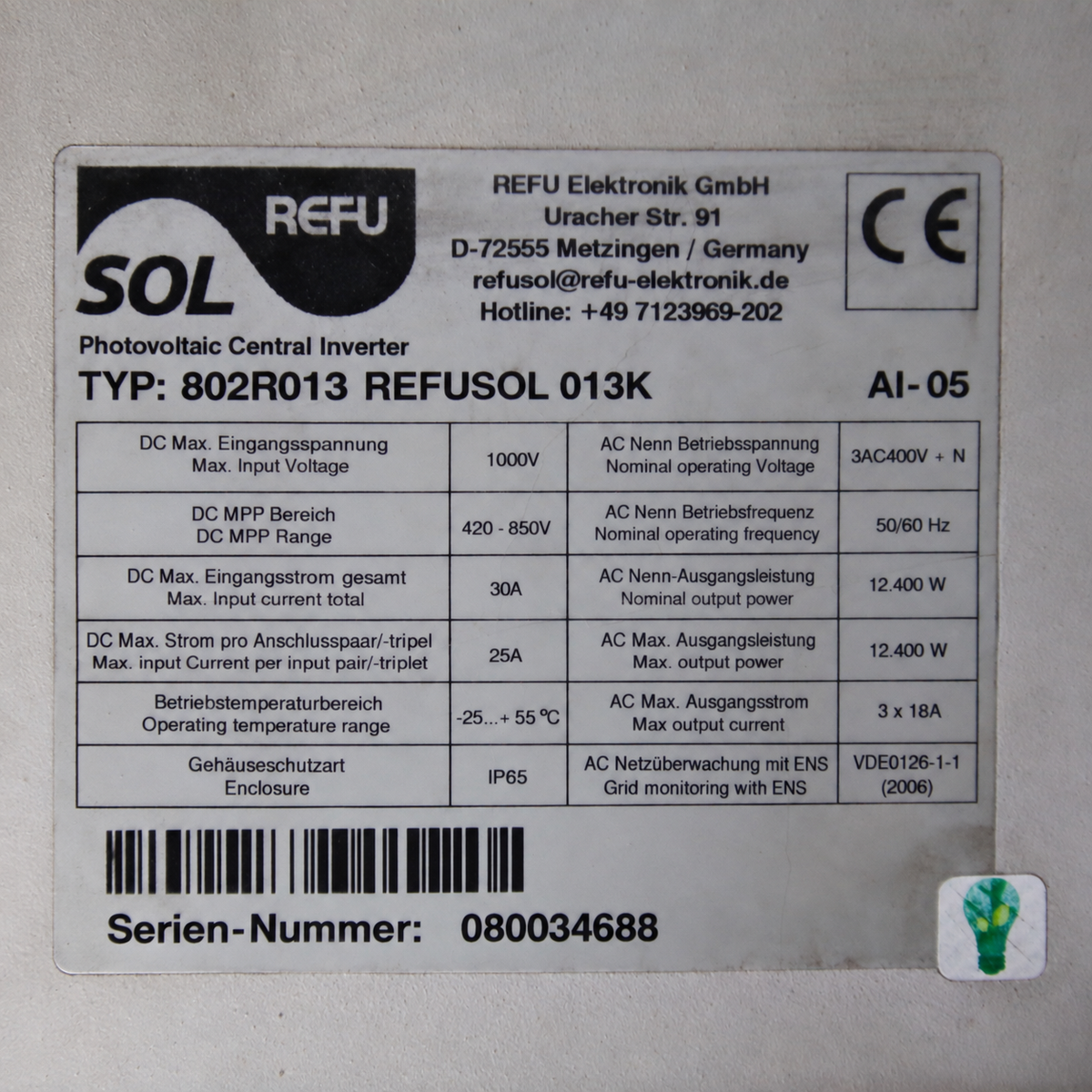 REFUsol 013K | 802R013 | 12.4 kW 3-Phase PV Inverter