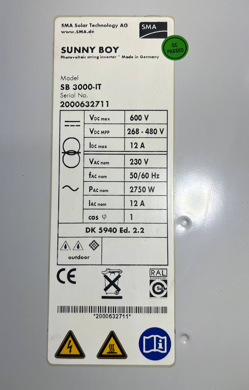 SMA Sunny Boy SB 3000-IT – 3kW Solar Inverter (Used, 1-Year Warranty)