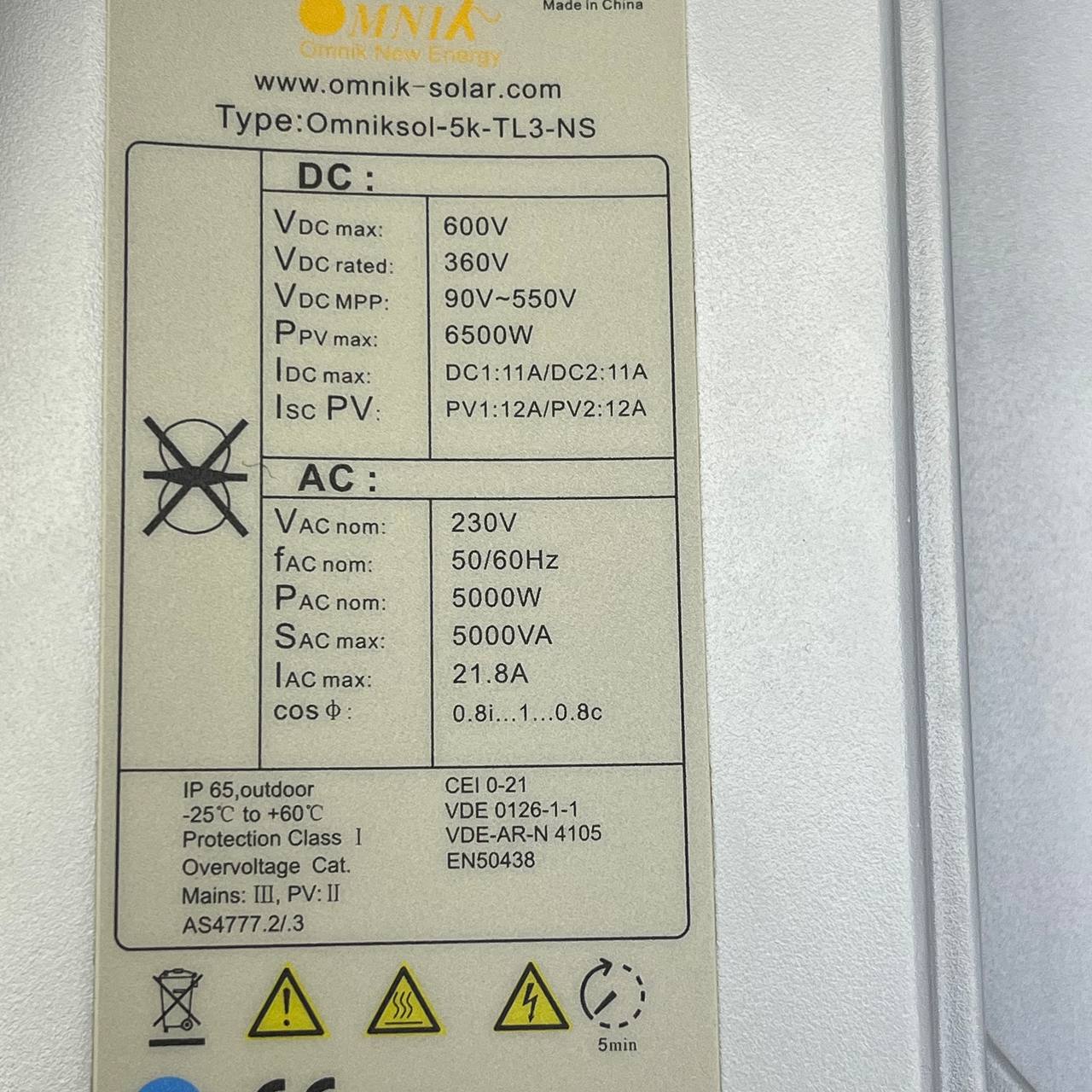 OMNIK SOL 5.0kW-TL3-NS | 3-Phase Solar Inverter | Monitoring: Wi-Fi / RS485