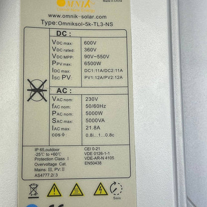 OMNIK SOL 5.0kW-TL3-NS | 3-Phase Solar Inverter | Monitoring: Wi-Fi / RS485