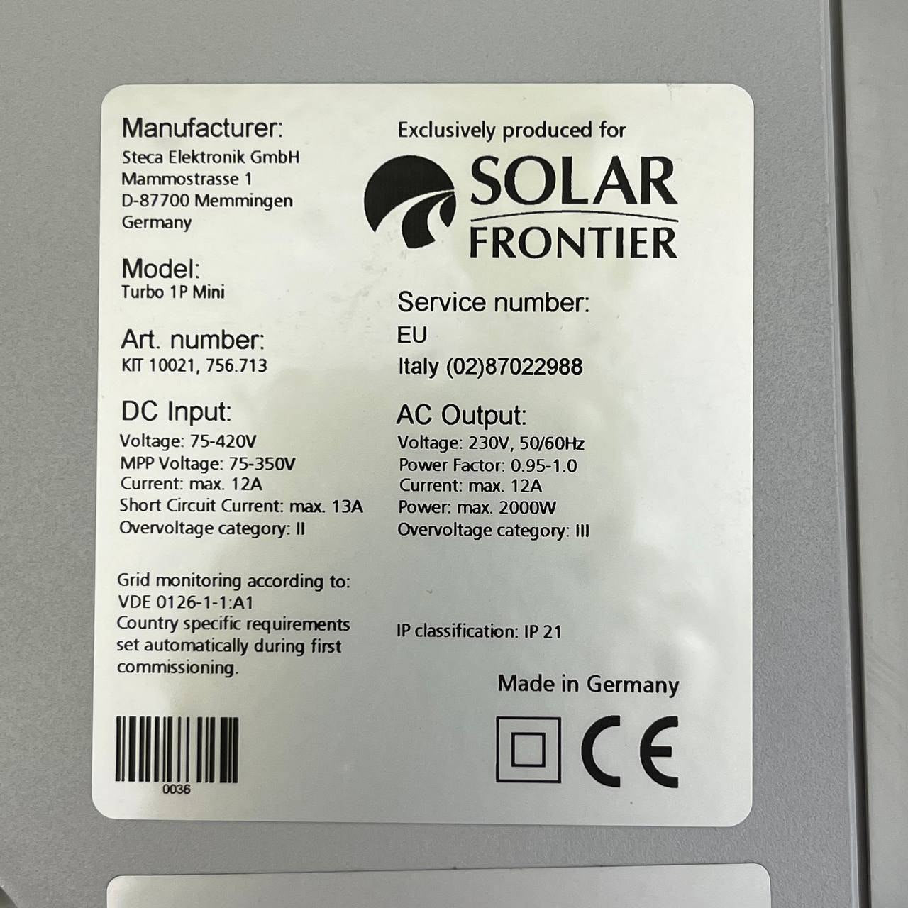 Solar Frontier Turbo IP Mini | 2.0 kW Single-Phase Grid-Tied Solar Inv ...