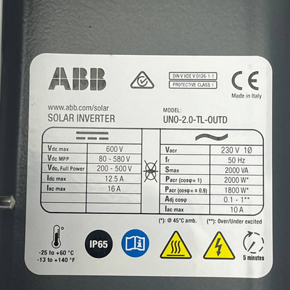 ABB UNO-2.0-TL-OUTD | 2.0 kW Single-Phase PV Inverter | 230 V AC