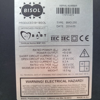 BISOL BMO-250 250W Photovoltaic Panels with Integrated Tigo MM-ES050V300W Optimizers – Tested & Fully Functional Solar Module Lot