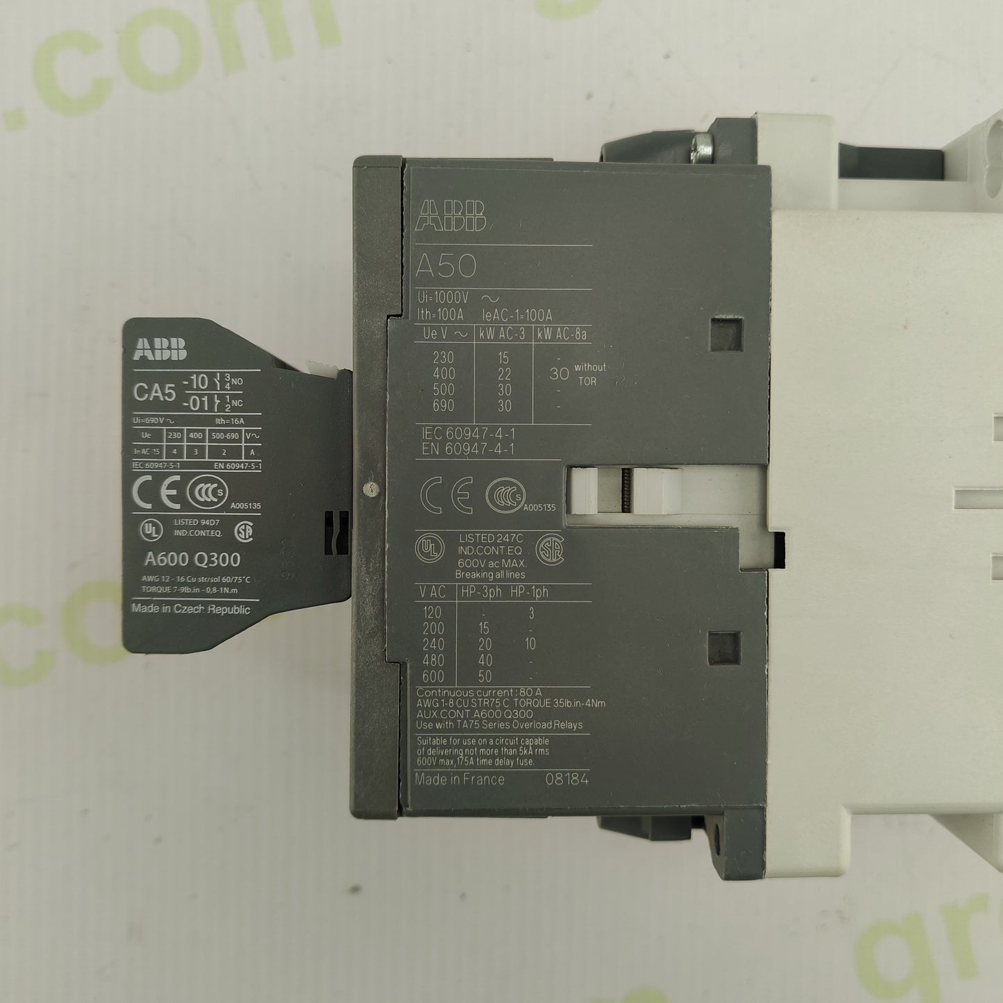 ABB A50-30-00 Contactor | 100A 1000V AC-3 | 3-Pole | Coil 230V AC | With CA5-10 Auxiliary Contact | Made in France