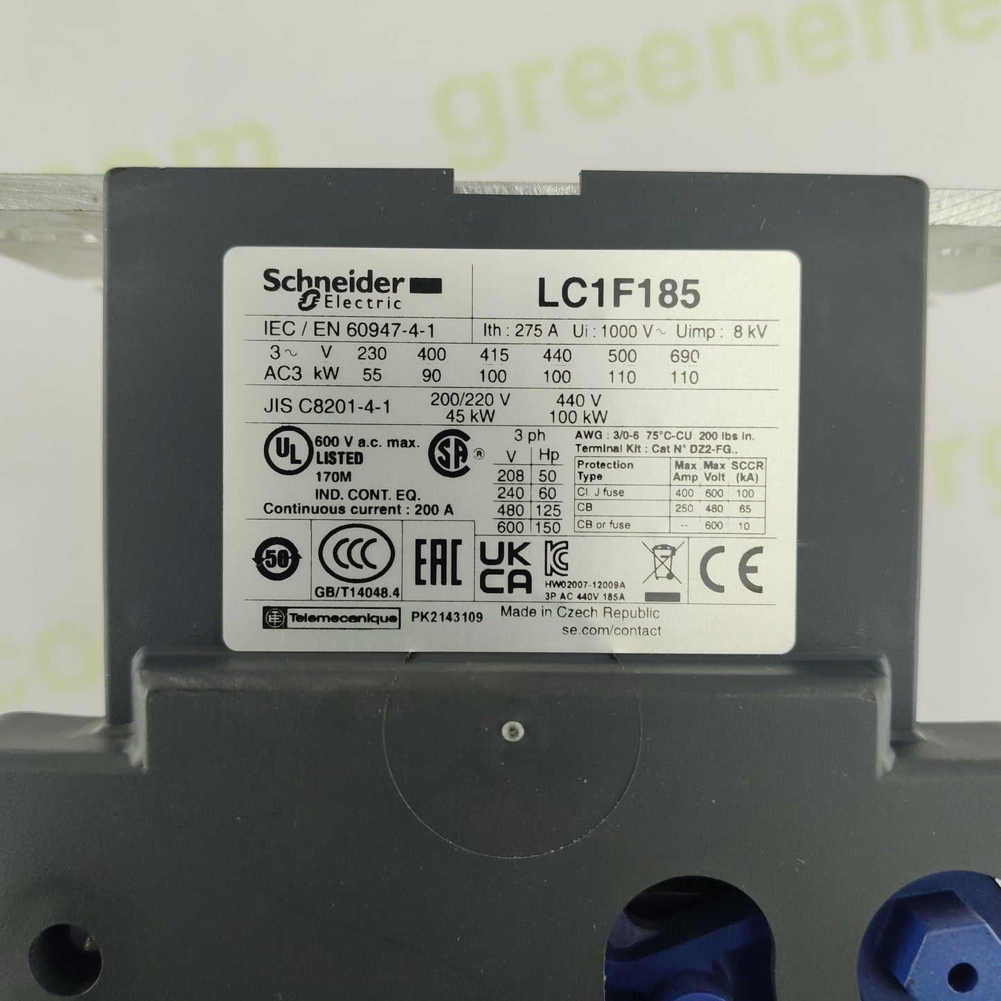 Schneider Electric LC1F185 TeSys Contactor | 3-Phase | Auxiliary Contacts LADN11