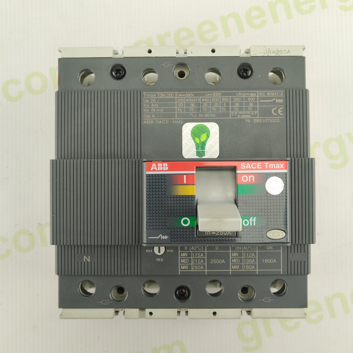 ABB SACE Tmax T3N 250 | 3-Pole MCCB | 250A | Adjustable Thermal-Magnetic Circuit Breaker | Made in Italy