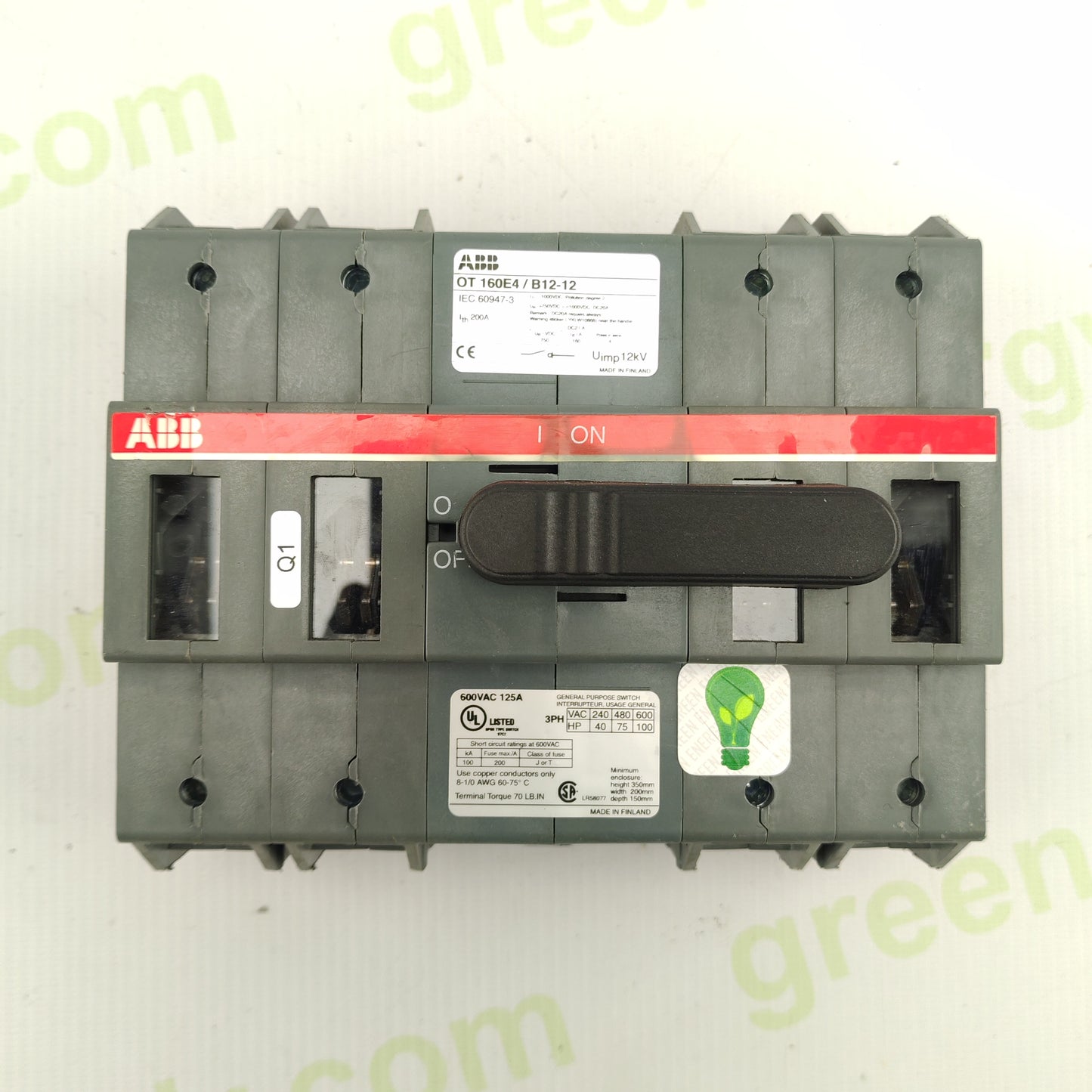 ABB OT160E4 / B12-12 | 200A 4-Pole Manual Switch Disconnector | 600VAC | UL Listed | Made in Finland