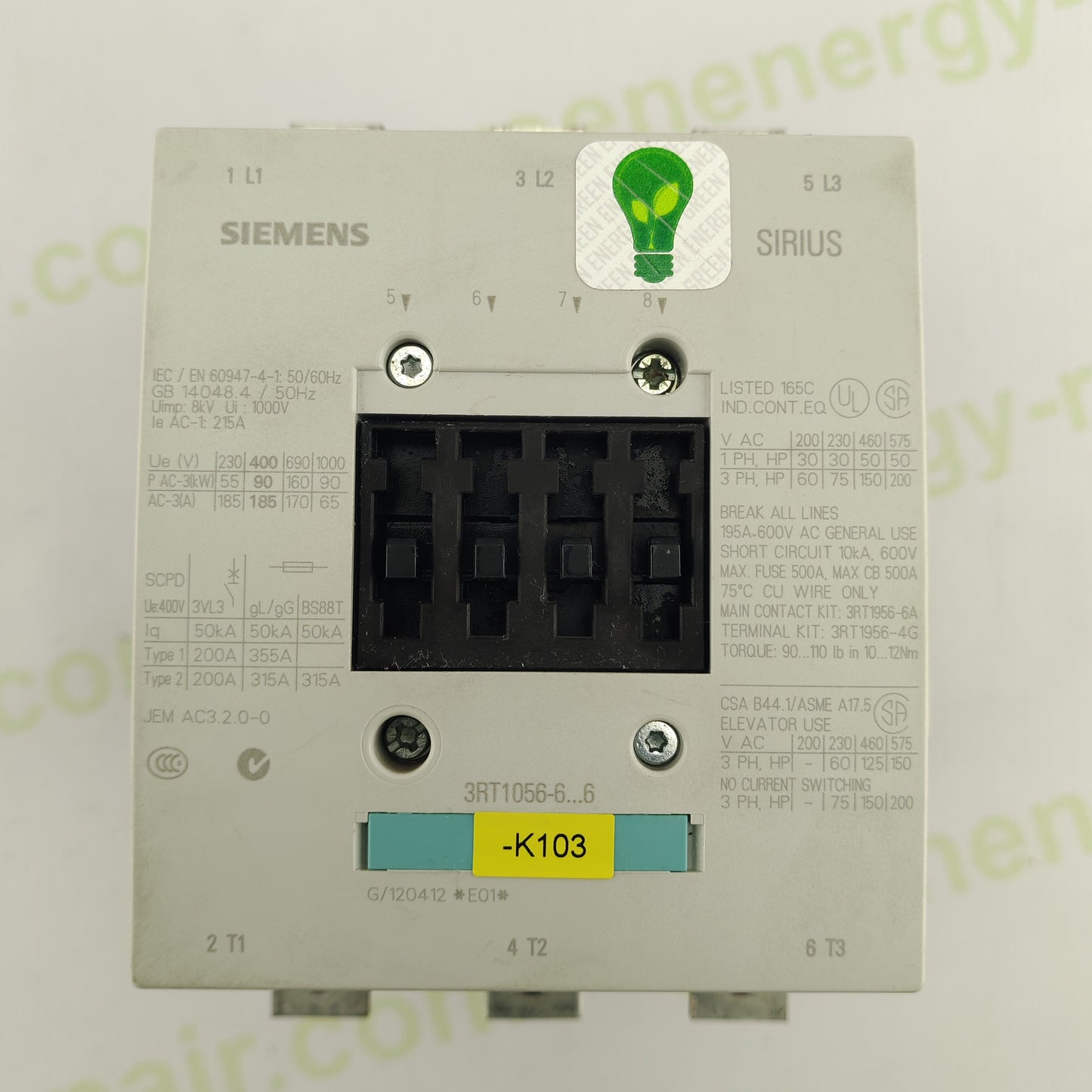 Siemens Sirius 3RT1056-6..6 Power Contactor | 3-Pole | 225 A | 1000 V AC | Coil 220–230 V AC | with 3RH1921-1DA11 Aux Block