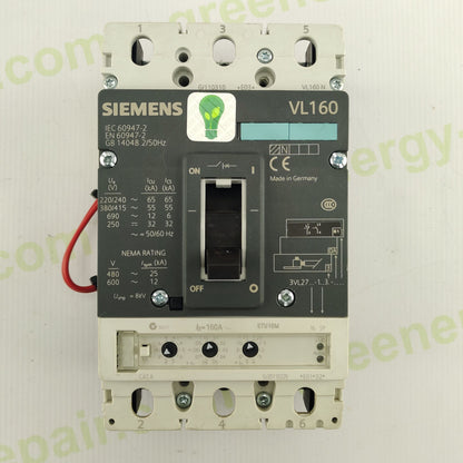 Siemens VL160 Circuit Breaker | 3-Pole | 160 A | 690 V AC | 3VL27 | ETU10M Trip Unit | Made in Germany