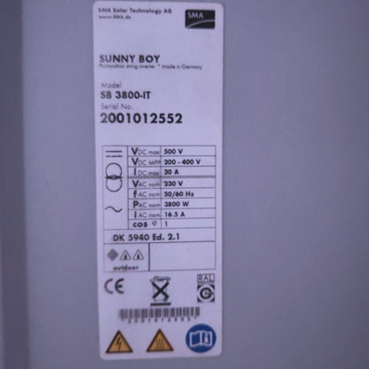 SMA Sunny Boy SB 3800-IT | 3.8 kW | Single-Phase Grid-Tie Inverter | Made in Germany