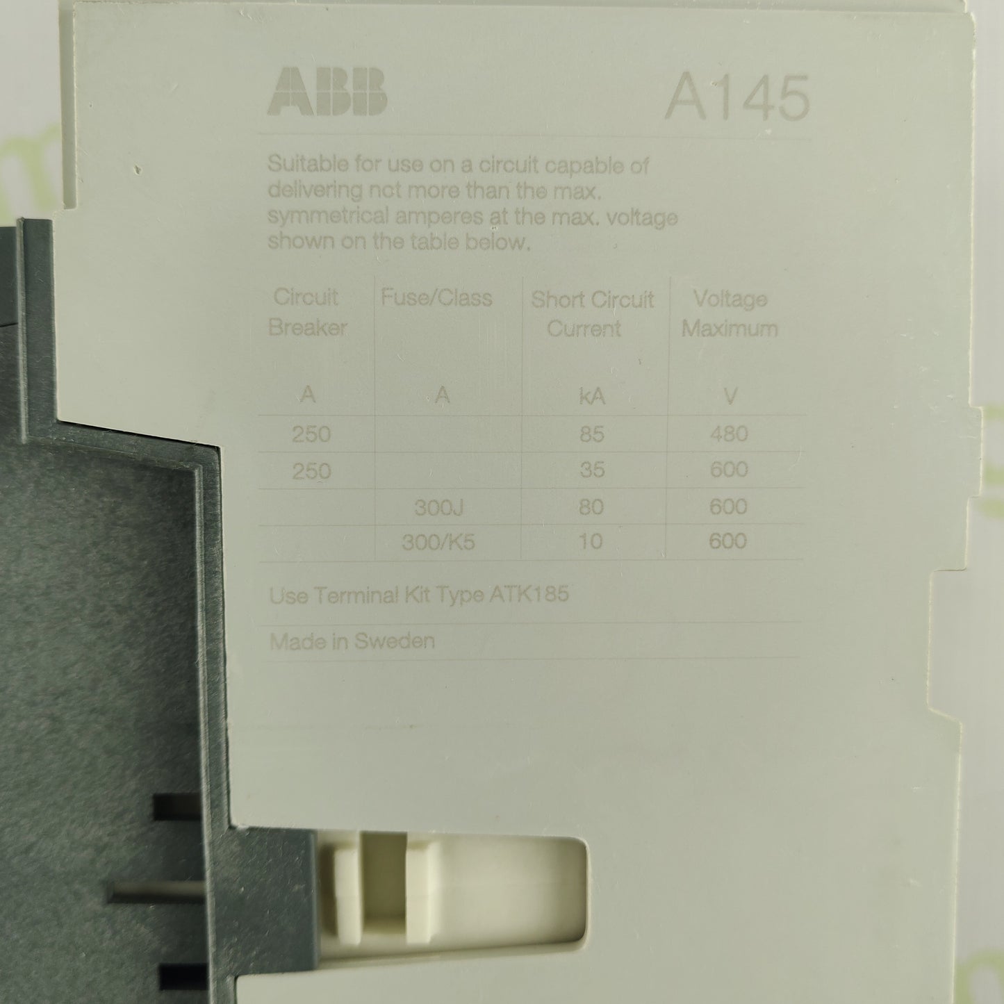ABB A145-30 Power Contactor | 3-Pole | 250 A | 1000 V AC | Coil 220–230 V AC | IEC 60947 | Made in Sweden
