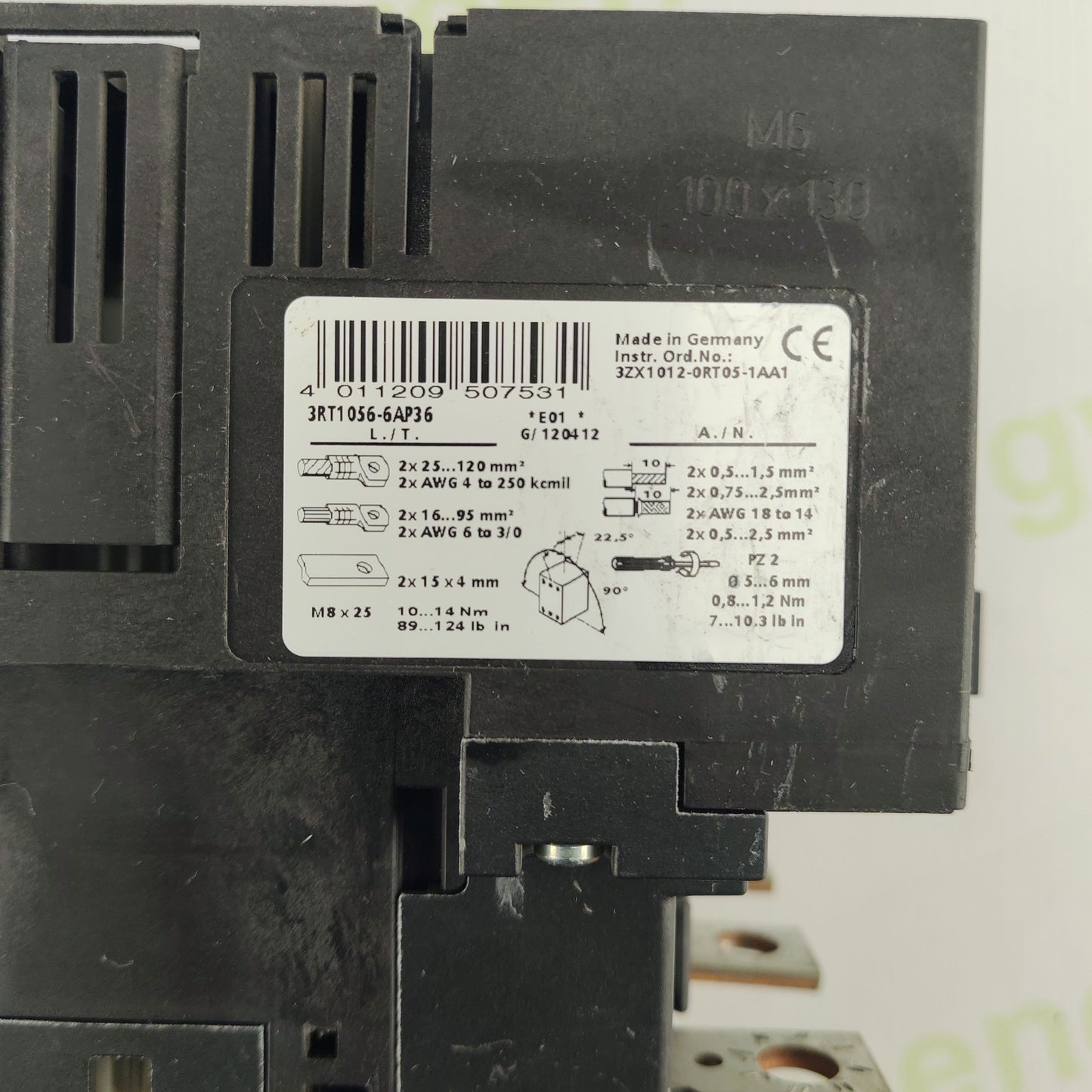 Siemens Sirius 3RT1056-6..6 Power Contactor | 3-Pole | 225 A | 1000 V AC | Coil 220–230 V AC | with 3RH1921-1DA11 Aux Block