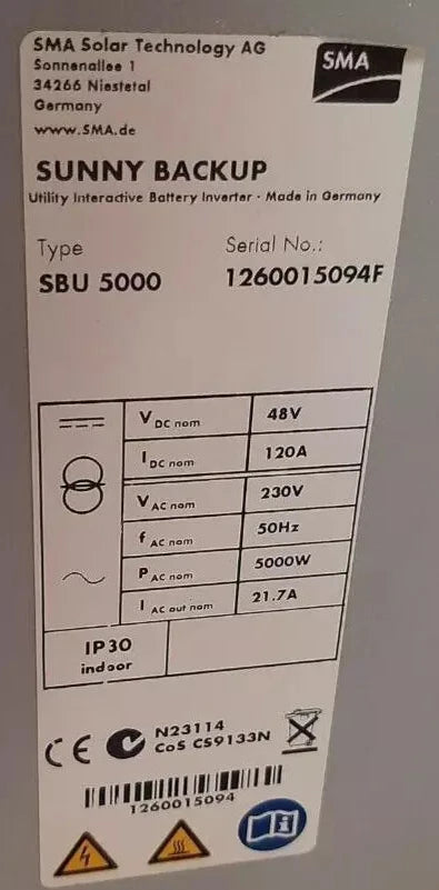 Sunny Backup ISLAND система SMA SBU 5000 5kW 5000W 230VAC